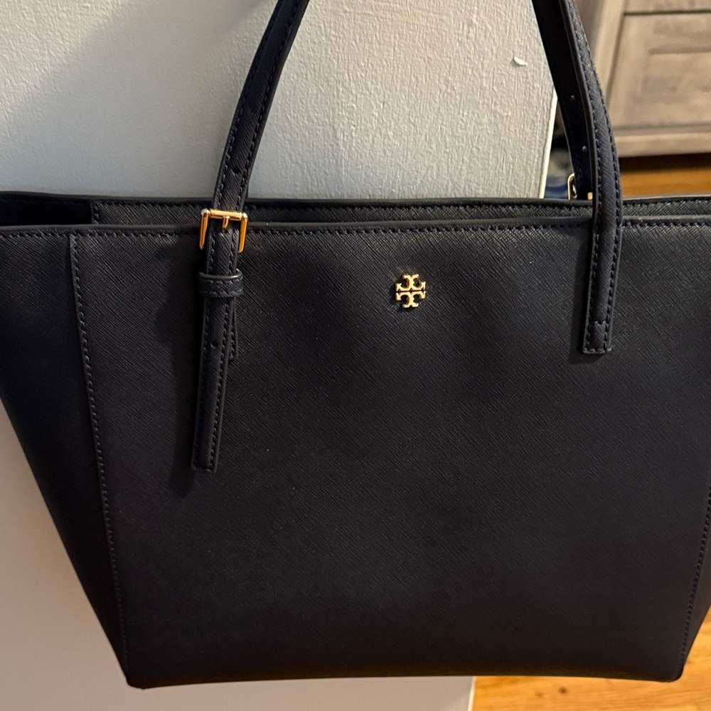 Tory Burch Navy Blue Tote with Gold Accents